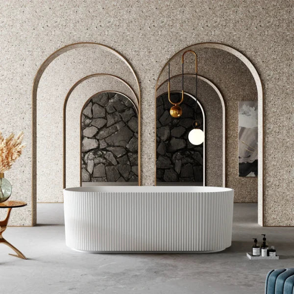 1500mm Fluted V Groove Matt White Freestanding Bath AVALON1500 - Bathroom Hub