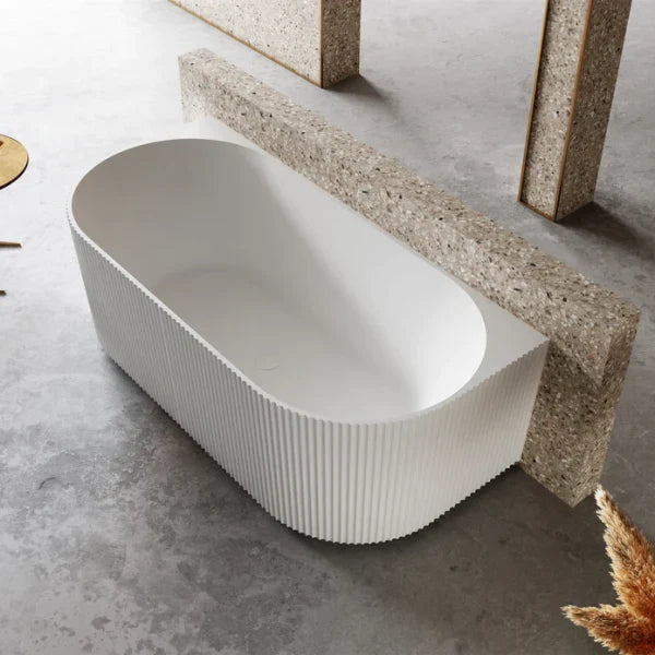 1700 mm Fluted V Groove Matt White Back to Wall Freestanding Bath - Bathroom Hub