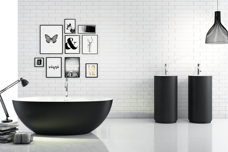 Solid Surface Cast Stone Freestanding Bath 1004 Matt White & Matt Black