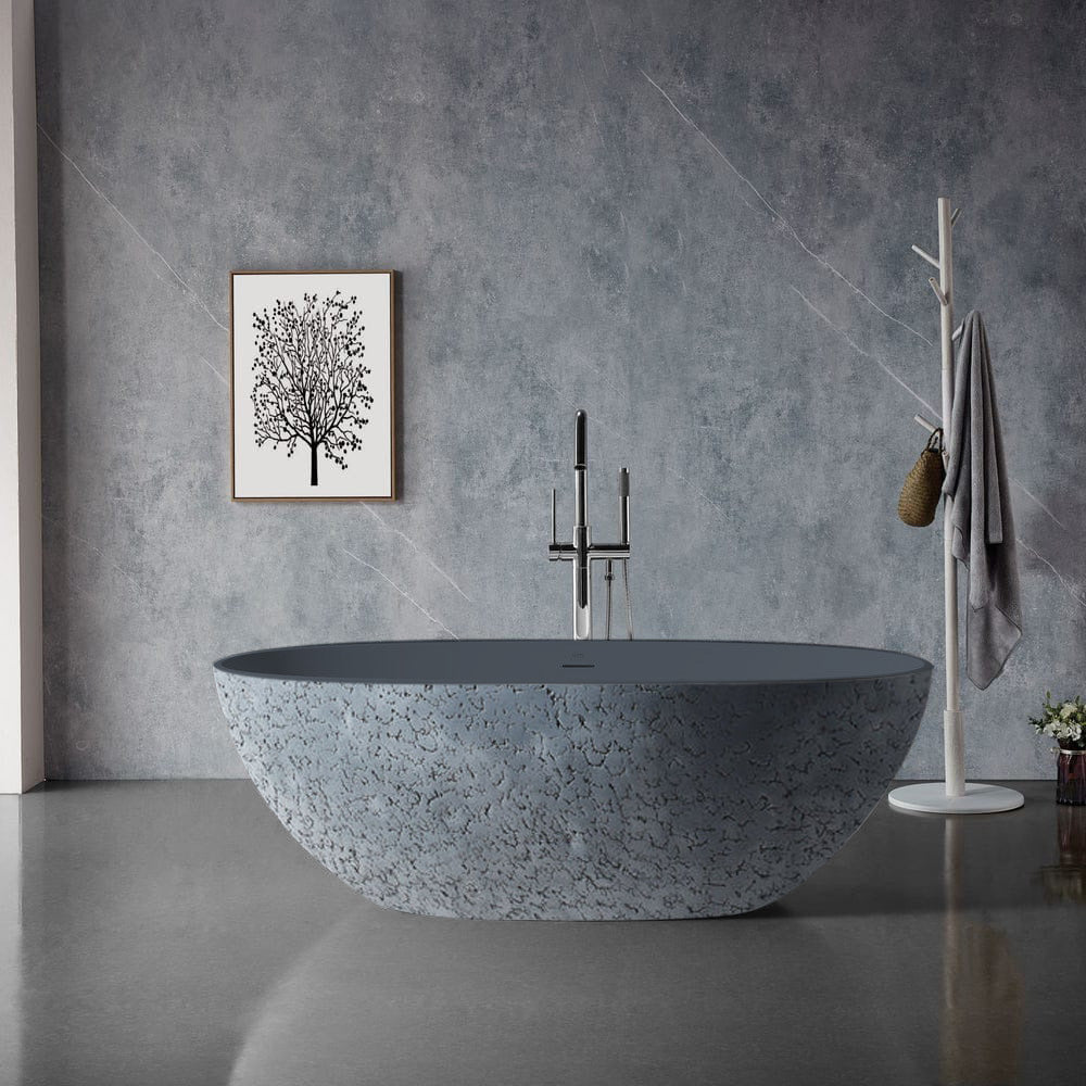 Solid Surface Cast Stone Freestanding Bath 1004 Concrete Finish - Bathroom Hub