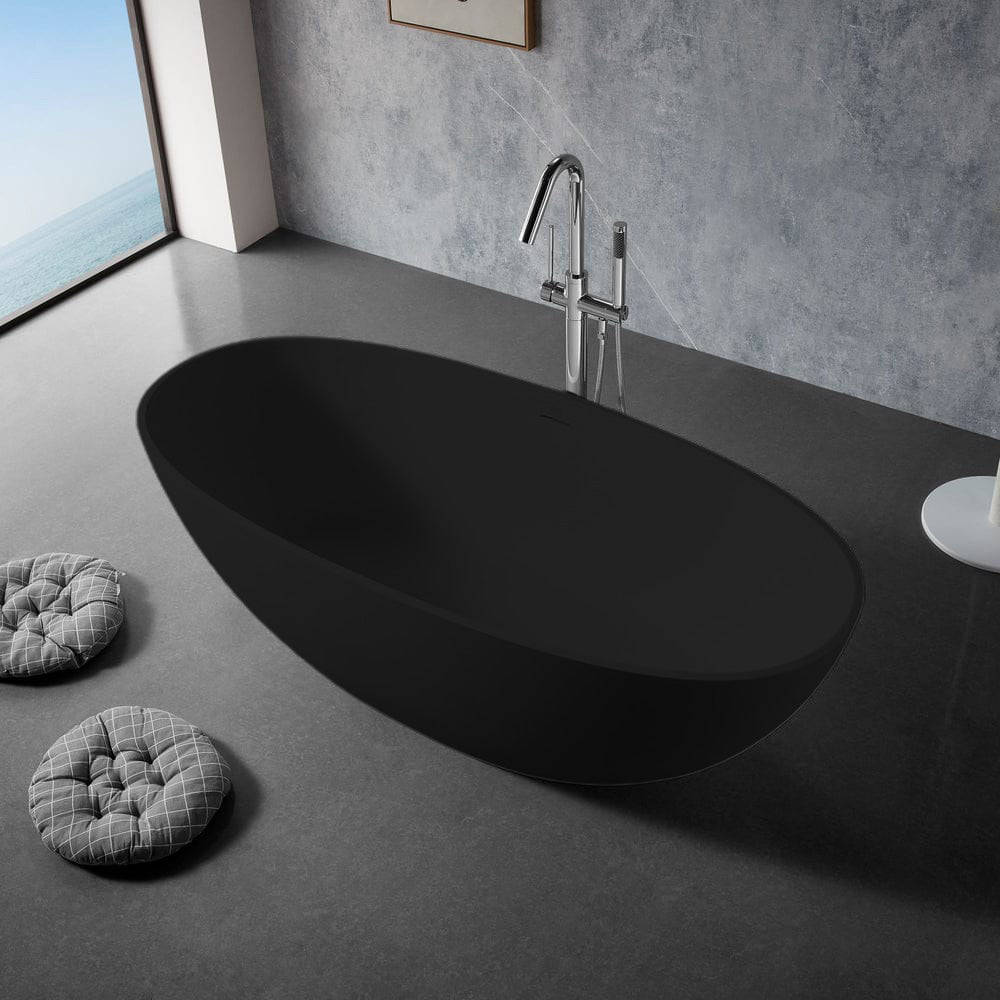 Solid Surface Cast Stone Freestanding Bath 1004 Matt Black - Bathroom Hub