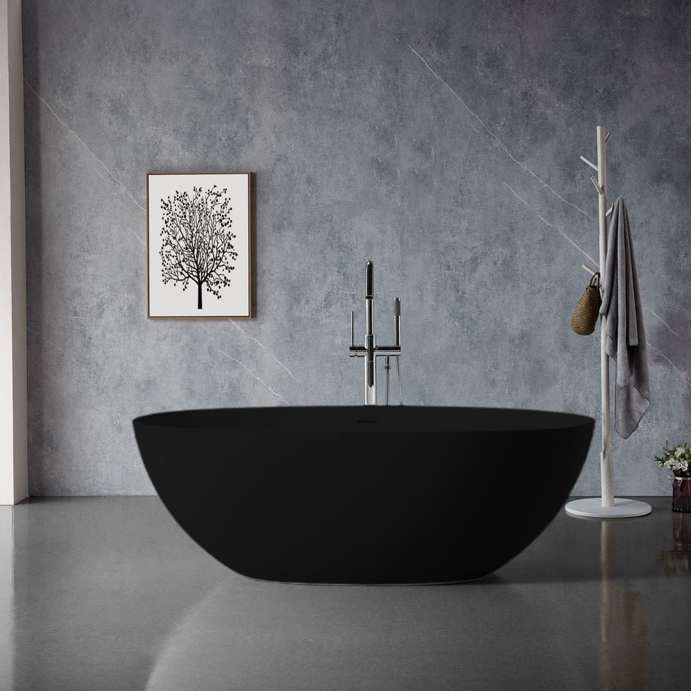 Solid Surface Cast Stone Freestanding Bath 1004 Matt Black - Bathroom Hub
