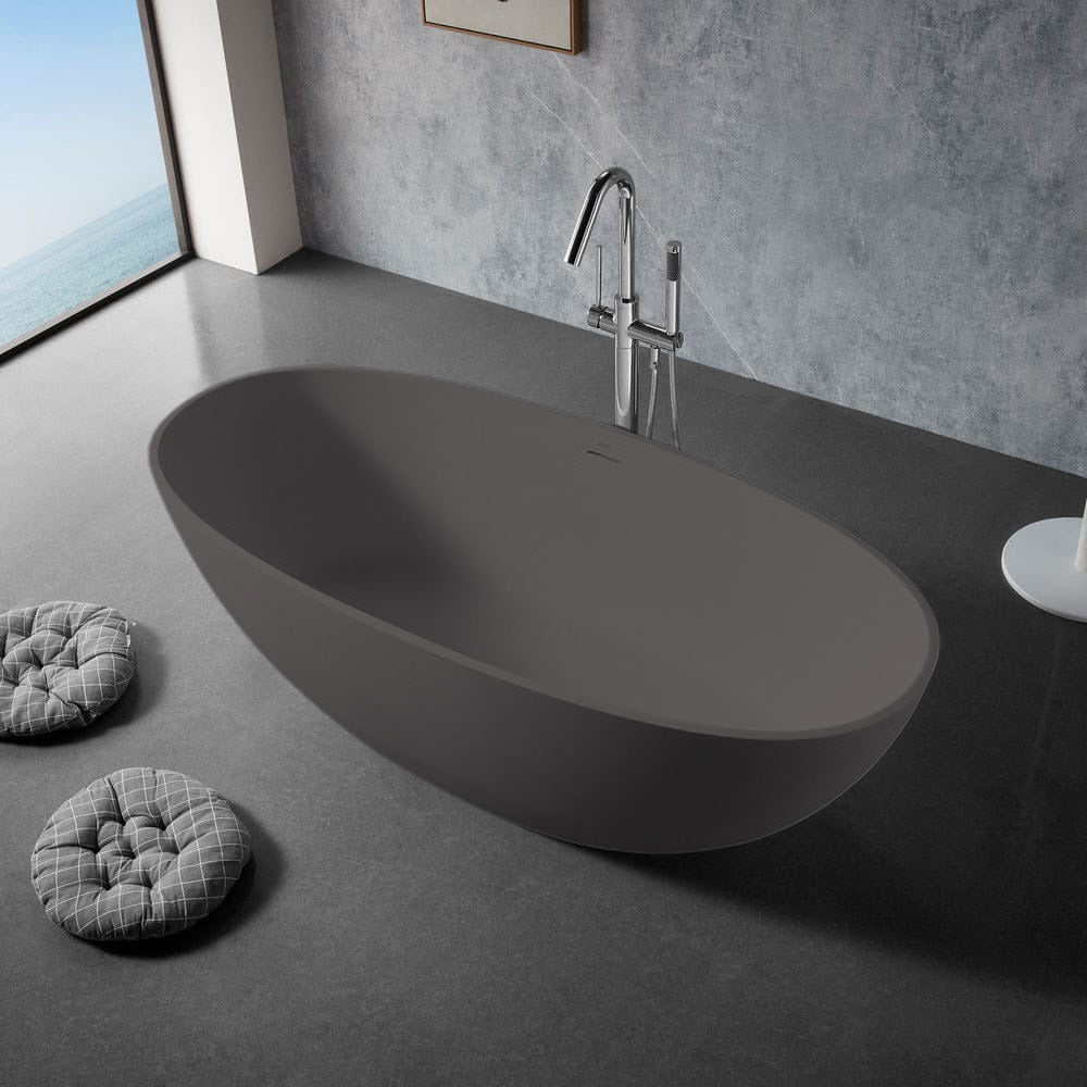 Solid Surface Cast Stone Freestanding Bath 1004 Matt Grey - Bathroom Hub