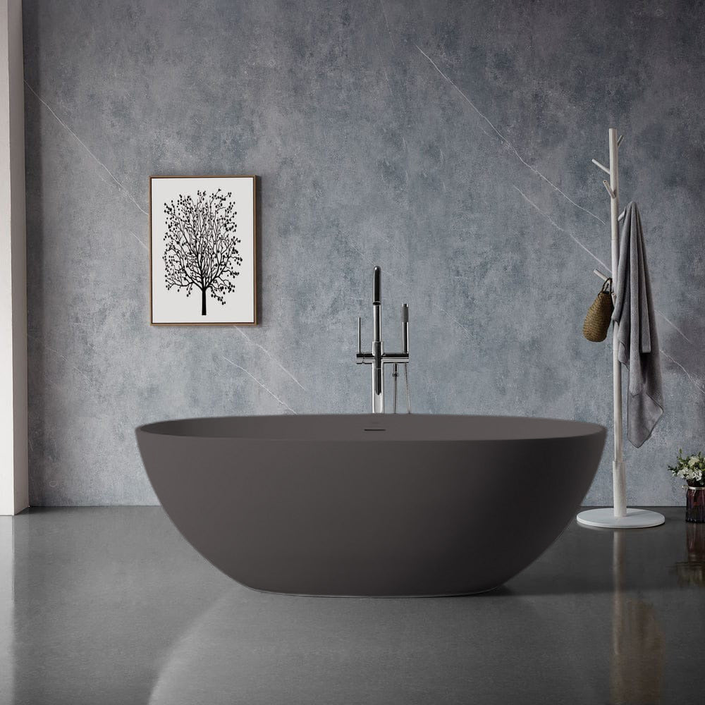 Solid Surface Cast Stone Freestanding Bath 1004 Matt Grey - Bathroom Hub