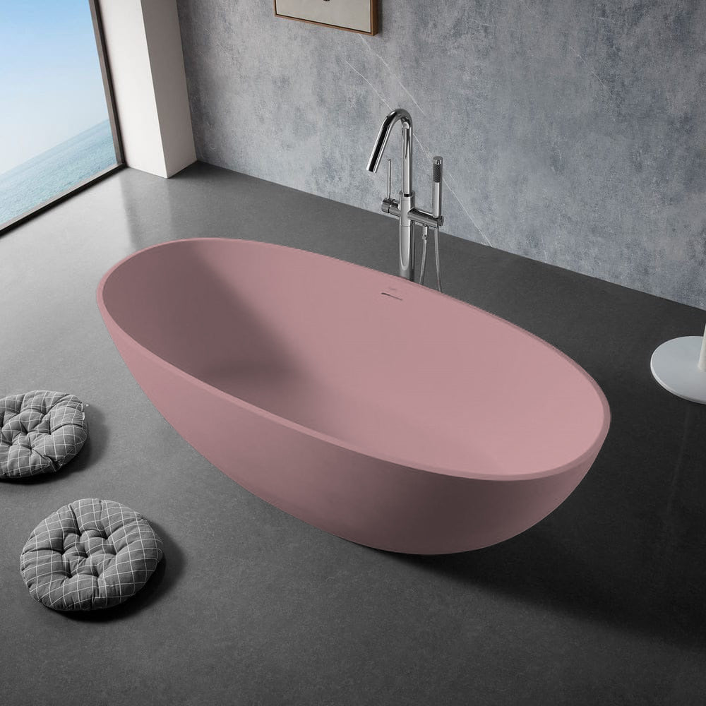 Solid Surface Cast Stone Freestanding Bath 1004 Matt Pink - Bathroom Hub