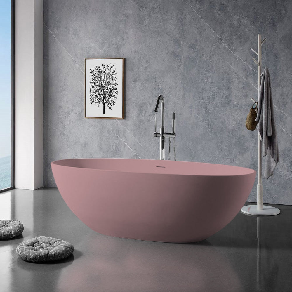 Solid Surface Cast Stone Freestanding Bath 1004 Matt Pink - Bathroom Hub