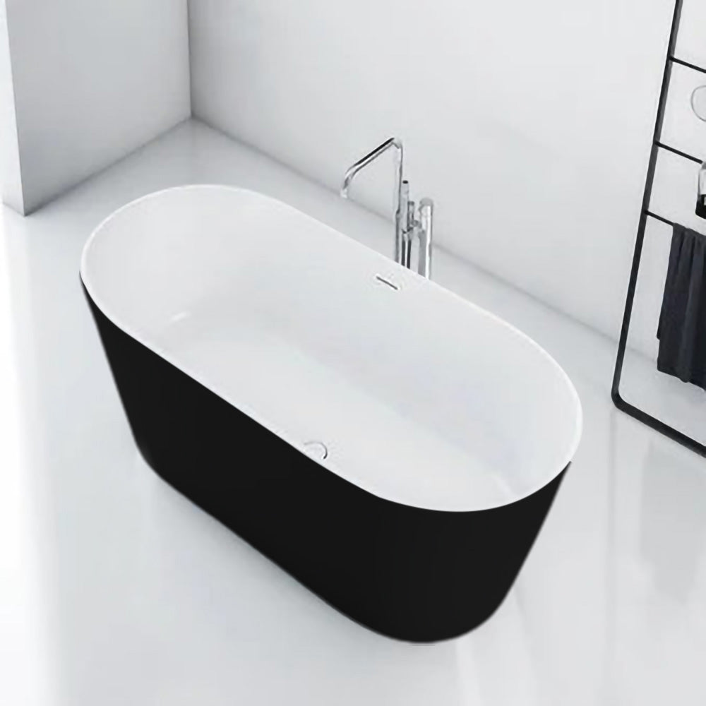 Solid Surface Cast Stone Freestanding Bath 1007 Matt White & Matt Black - Bathroom Hub