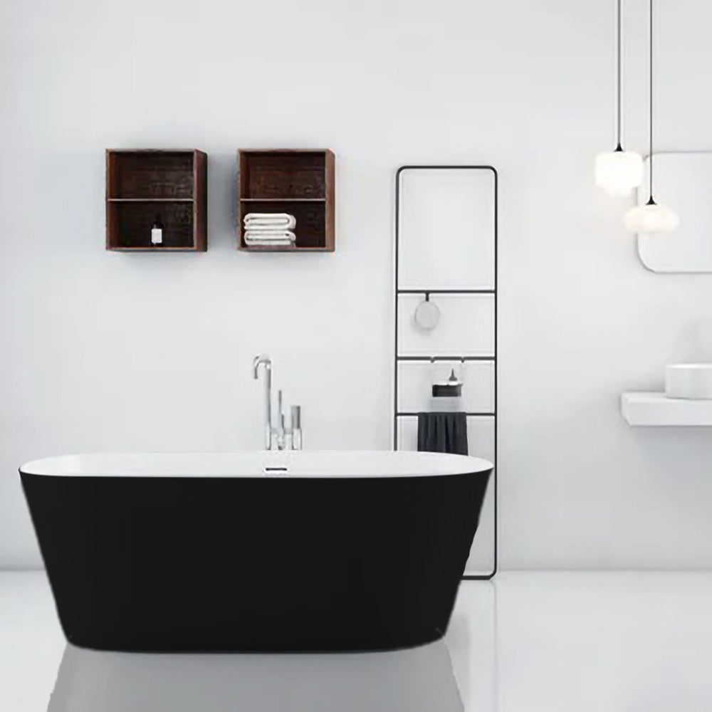 Solid Surface Cast Stone Freestanding Bath 1007 Matt White & Matt Black - Bathroom Hub