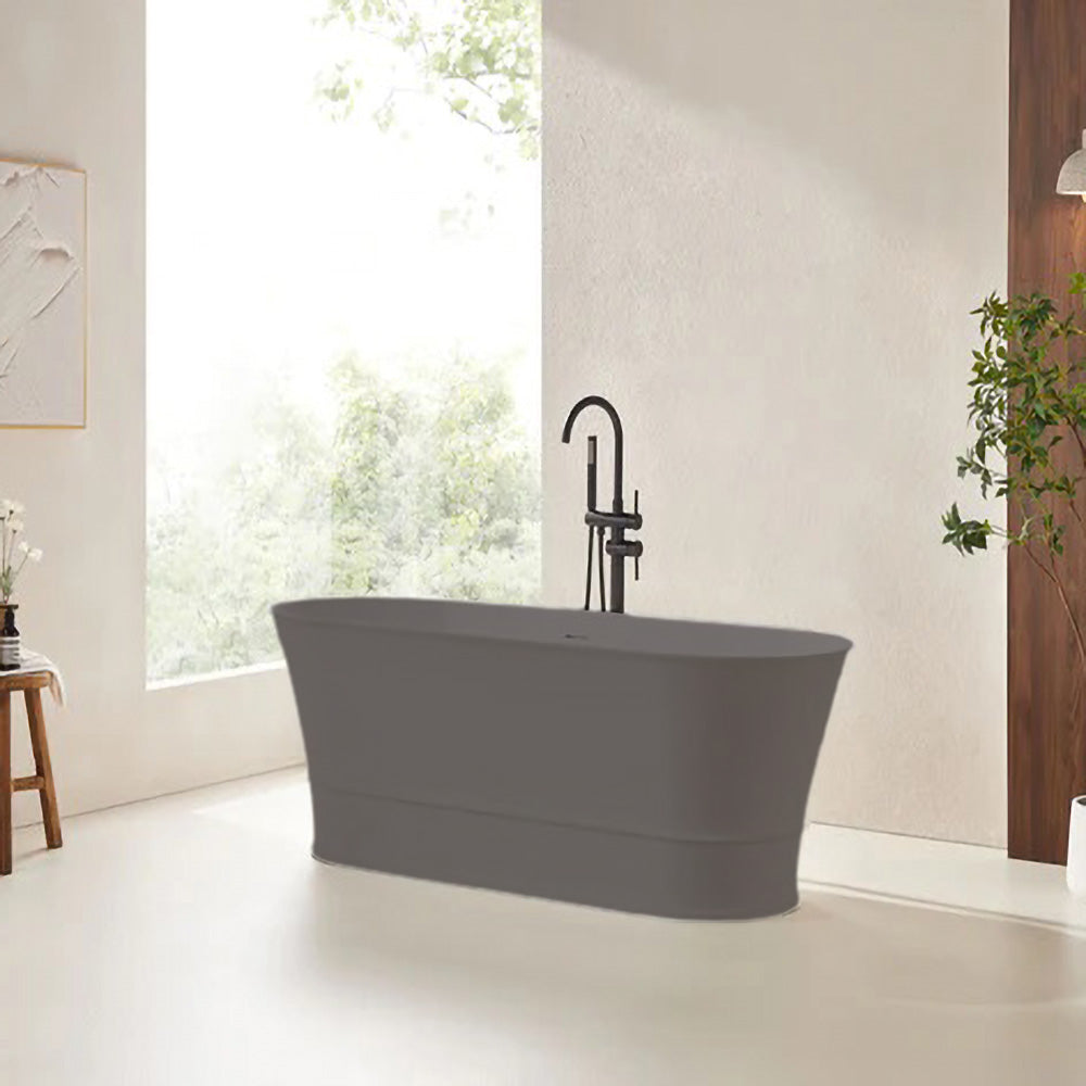 Solid Surface Cast Stone Freestanding Bath 1041 Matt Grey - Bathroom Hub
