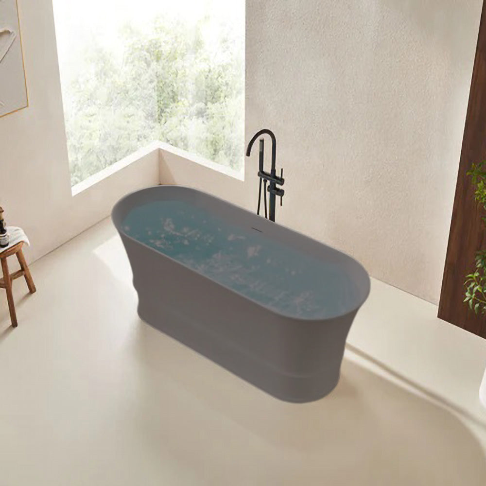 Solid Surface Cast Stone Freestanding Bath 1041 Matt Grey - Bathroom Hub