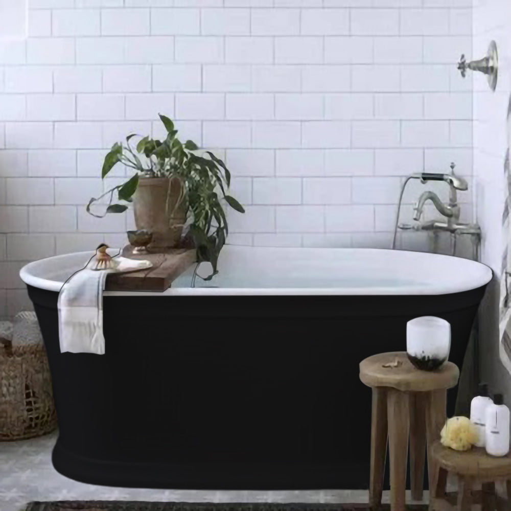 Solid Surface Cast Stone Freestanding Bath 1041 Matt White & Matt Black - Bathroom Hub