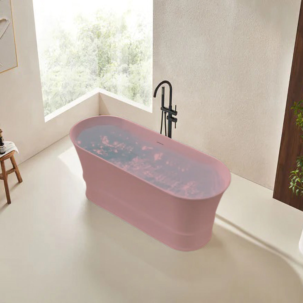 Solid Surface Cast Stone Freestanding Bath 1041 Matt Pink - Bathroom Hub