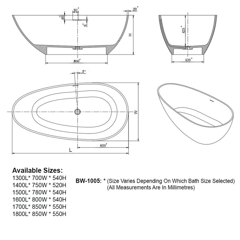 Solid Surface Cast Stone Freestanding Bath 1005 Matt Black