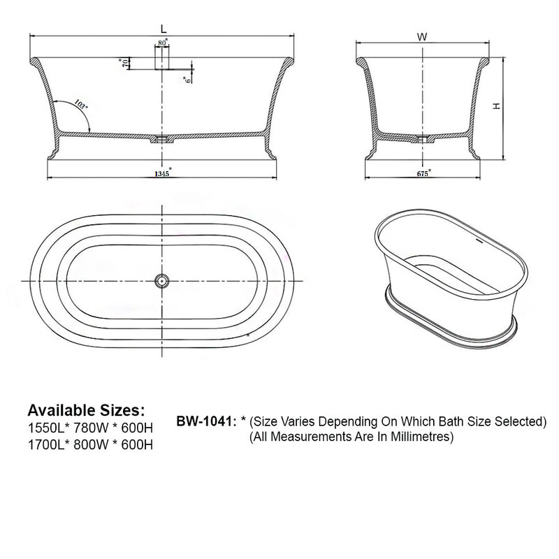 Solid Surface Cast Stone Freestanding Bath 1041 Matt White