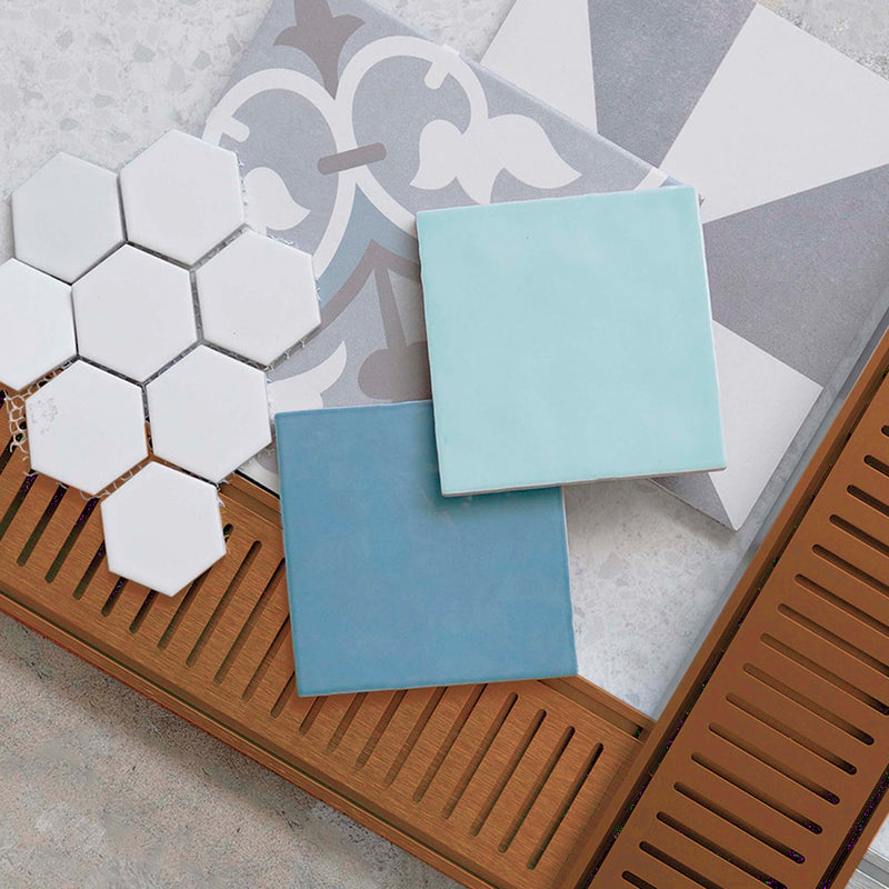 Aluminium Slimline Shower Grate Drain Brush Copper 300-3000x100x21mm