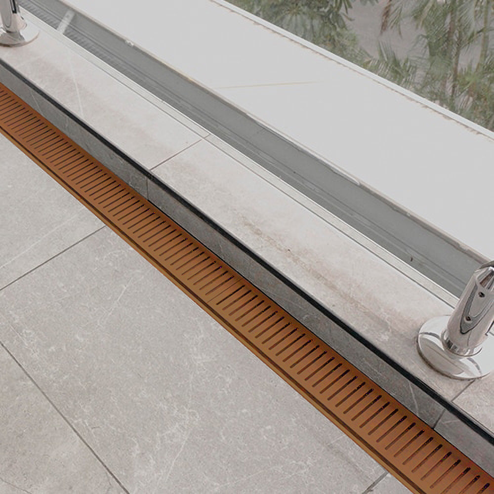 Aluminium Slimline Shower Grate Drain Brush Copper 300-3000x100x21mm - Bathroom Hub