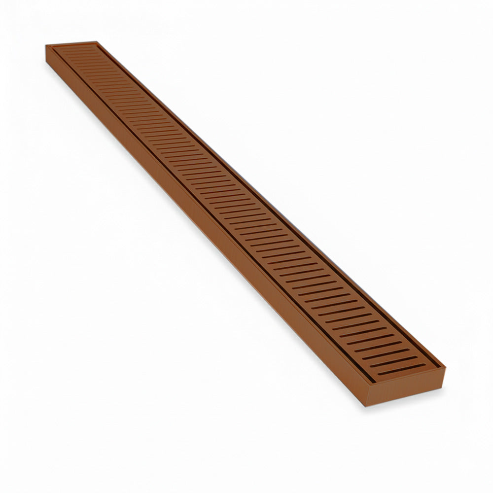 Aluminium Slimline Shower Grate Drain Brush Copper 300-3000x100x21mm - Bathroom Hub