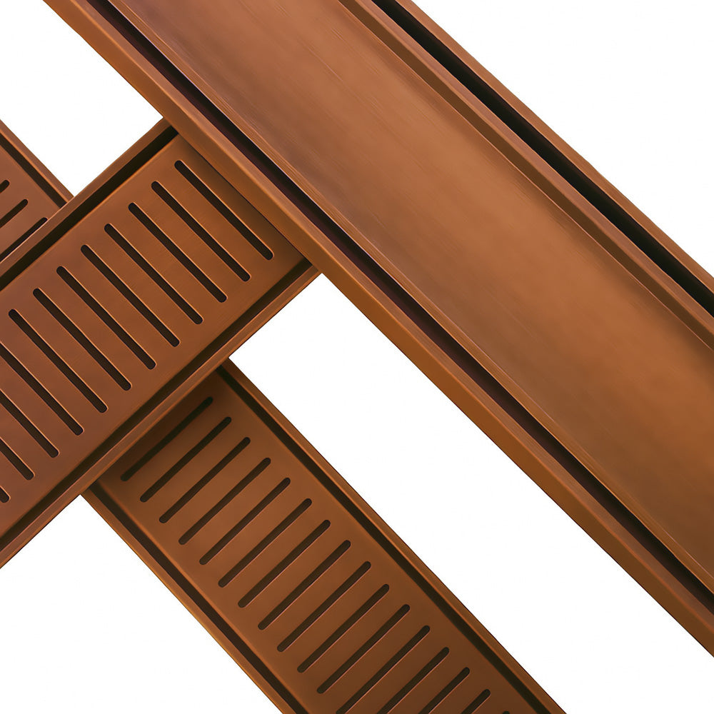 Aluminium Slimline Tile Insert Shower Drain Brush Copper 300-3000x100x21mm - Bathroom Hub