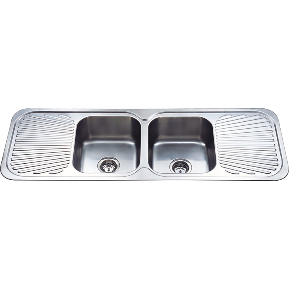 Cora Double Bowl & Double Drainer Kitchen Sink 1380 x 480mm C-1380 - Bathroom Hub