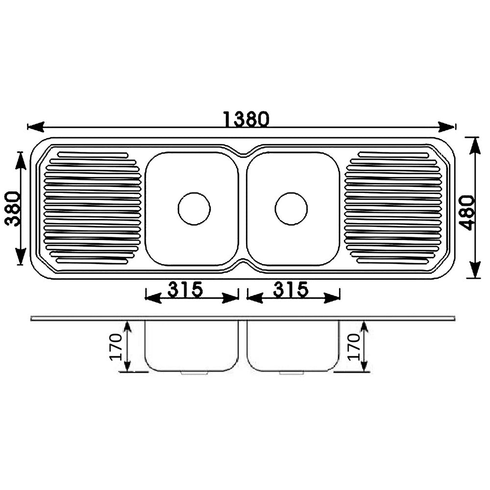 Cora Double Bowl & Double Drainer Kitchen Sink 1380 x 480mm C-1380 - Bathroom Hub