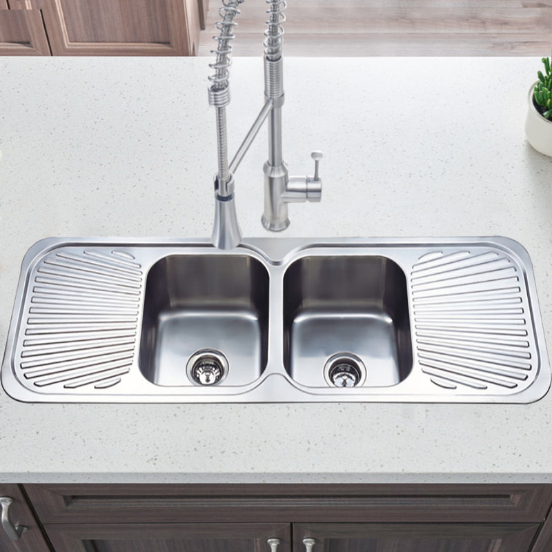 Cora Double Bowl & Double Drainer Kitchen Sink 1380 x 480mm C-1380