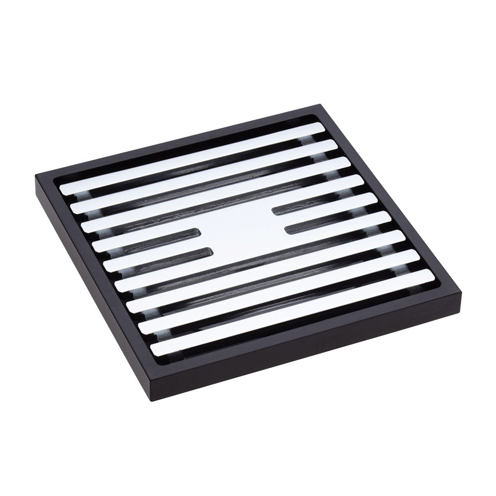 Square Slim Grate Floor Waste, Matte Black & Chrome 88mm Outlet - Bathroom Hub