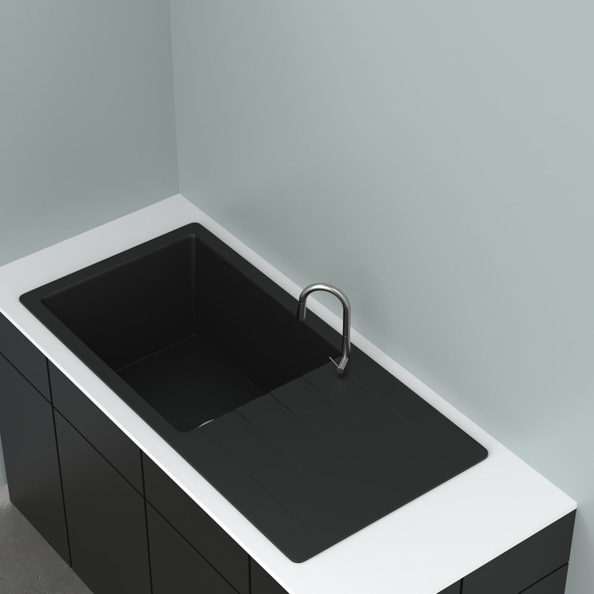 GRANITE Single Bowl Drainer Kitchen Sink D1000-BK - Bathroom Hub