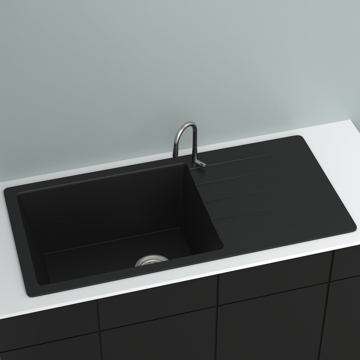 GRANITE Single Bowl Drainer Kitchen Sink D1000-BK - Bathroom Hub