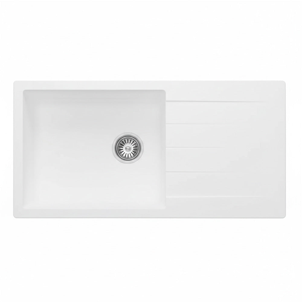 GRANITE Single Bowl Drainer Kitchen Sink D1000-WH - Bathroom Hub