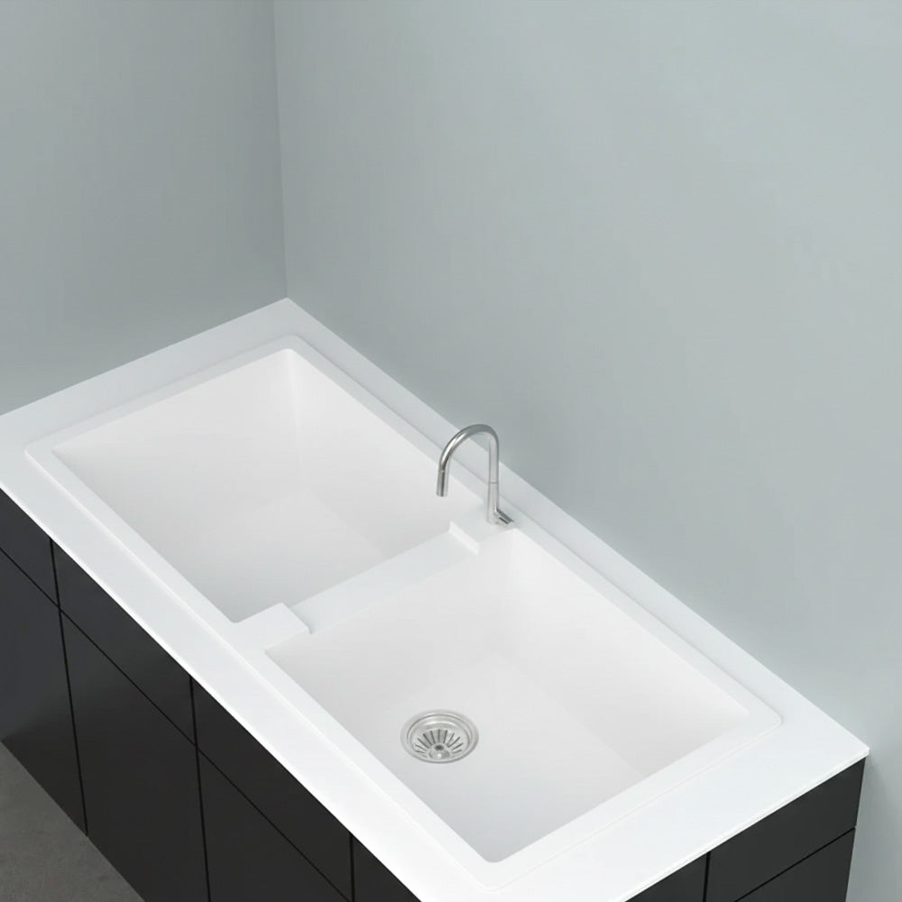 GRANITE Double Bowl Kitchen Sink D1140-WH - Bathroom Hub