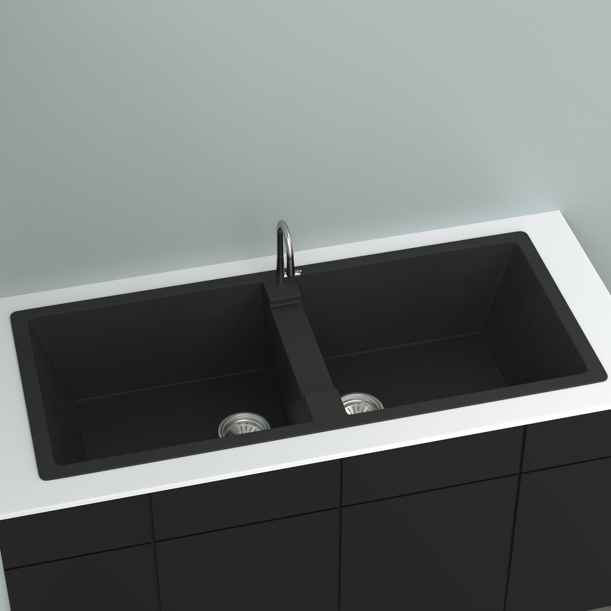 GRANITE Double Bowl Kitchen Sink D1140-BK - Bathroom Hub