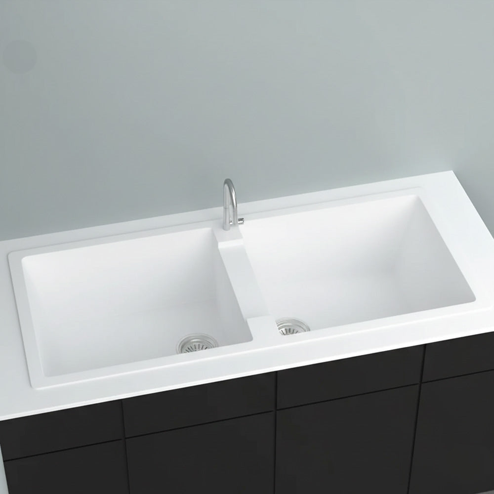 GRANITE Double Bowl Kitchen Sink D1140-WH - Bathroom Hub