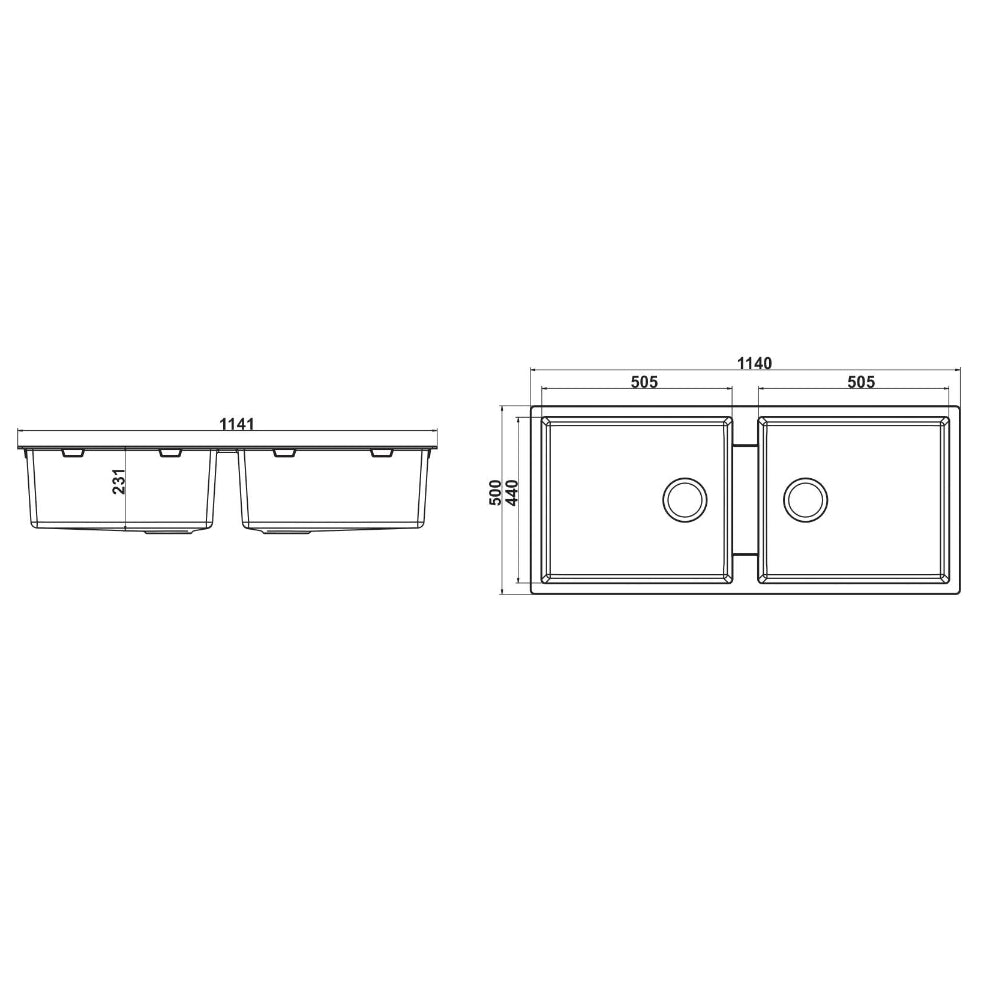GRANITE Double Bowl Kitchen Sink D1140-BK - Bathroom Hub