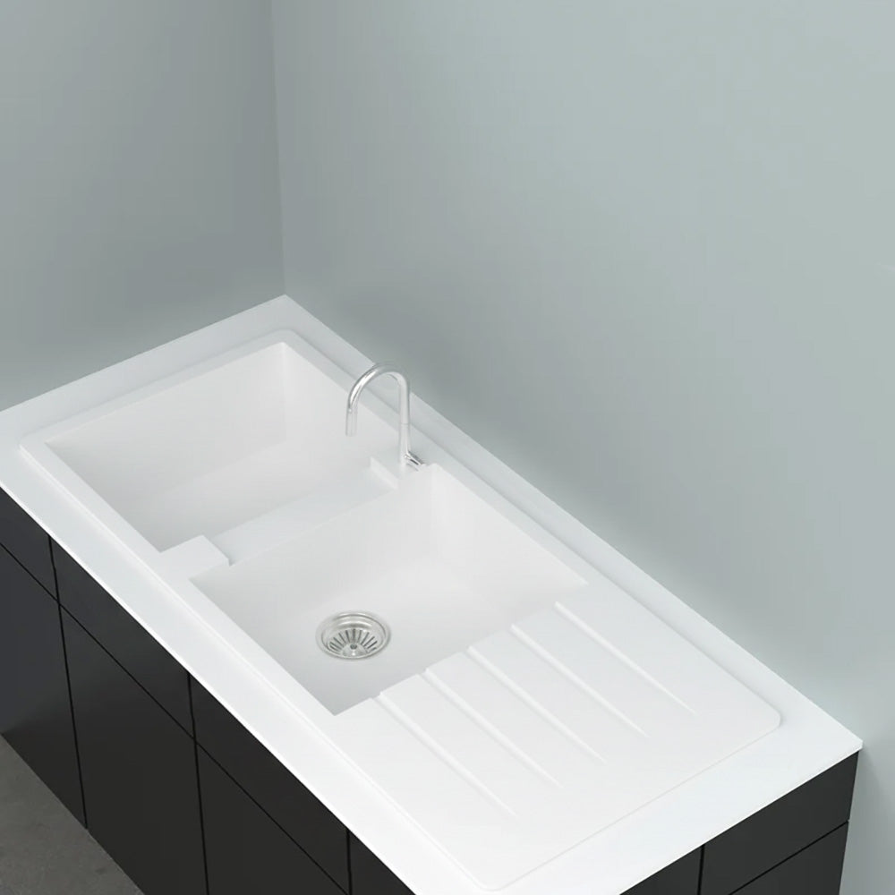 GRANITE Double Bowl Drainer Kitchen Sink D1160-WH - Bathroom Hub