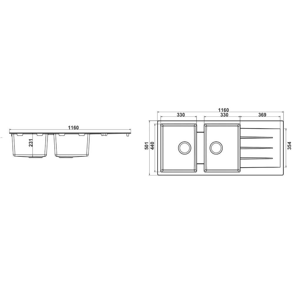 GRANITE Double Bowl Drainer Kitchen Sink D1160-BK - Bathroom Hub