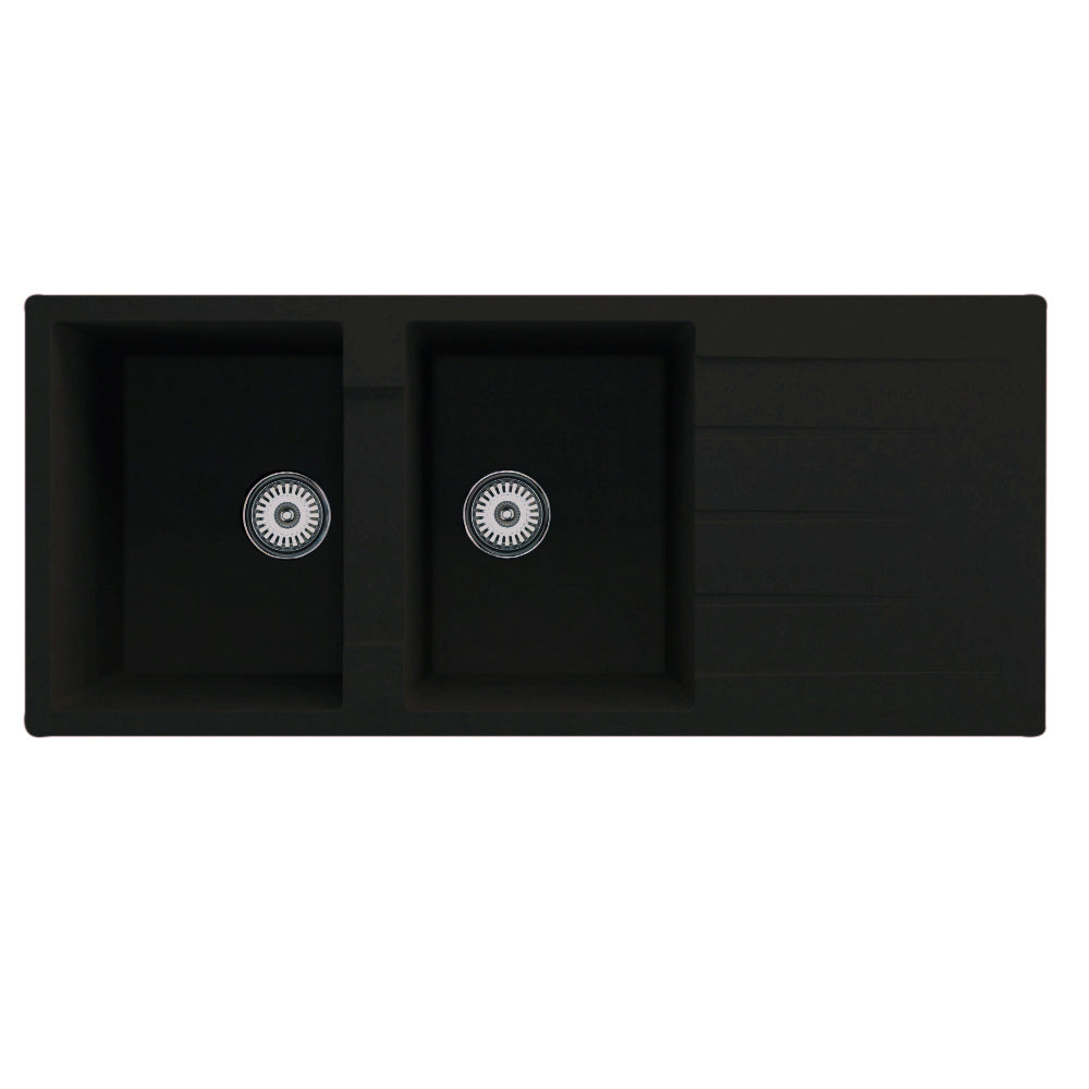 GRANITE Double Bowl Drainer Kitchen Sink D1160-BK - Bathroom Hub