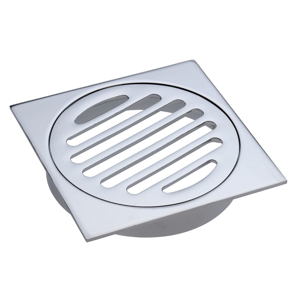 Square Floor Waste, Round Grate, 100mm Outlet - Bathroom Hub