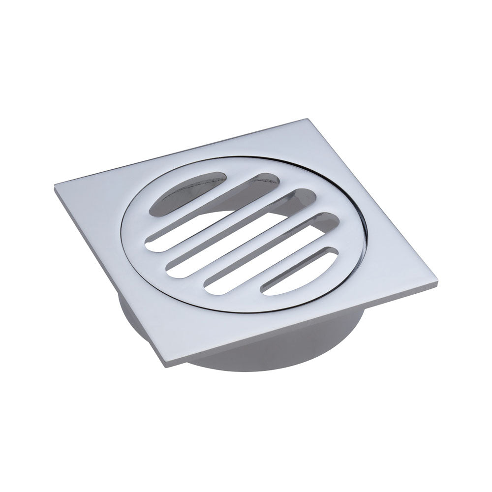 Square Floor Waste, Round Grate, 80mm Outlet - Bathroom Hub