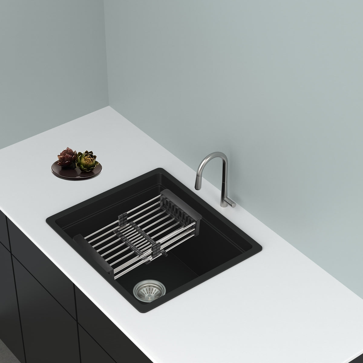 GRANITE Single Bowl Kitchen Sink D458-BK - Bathroom Hub