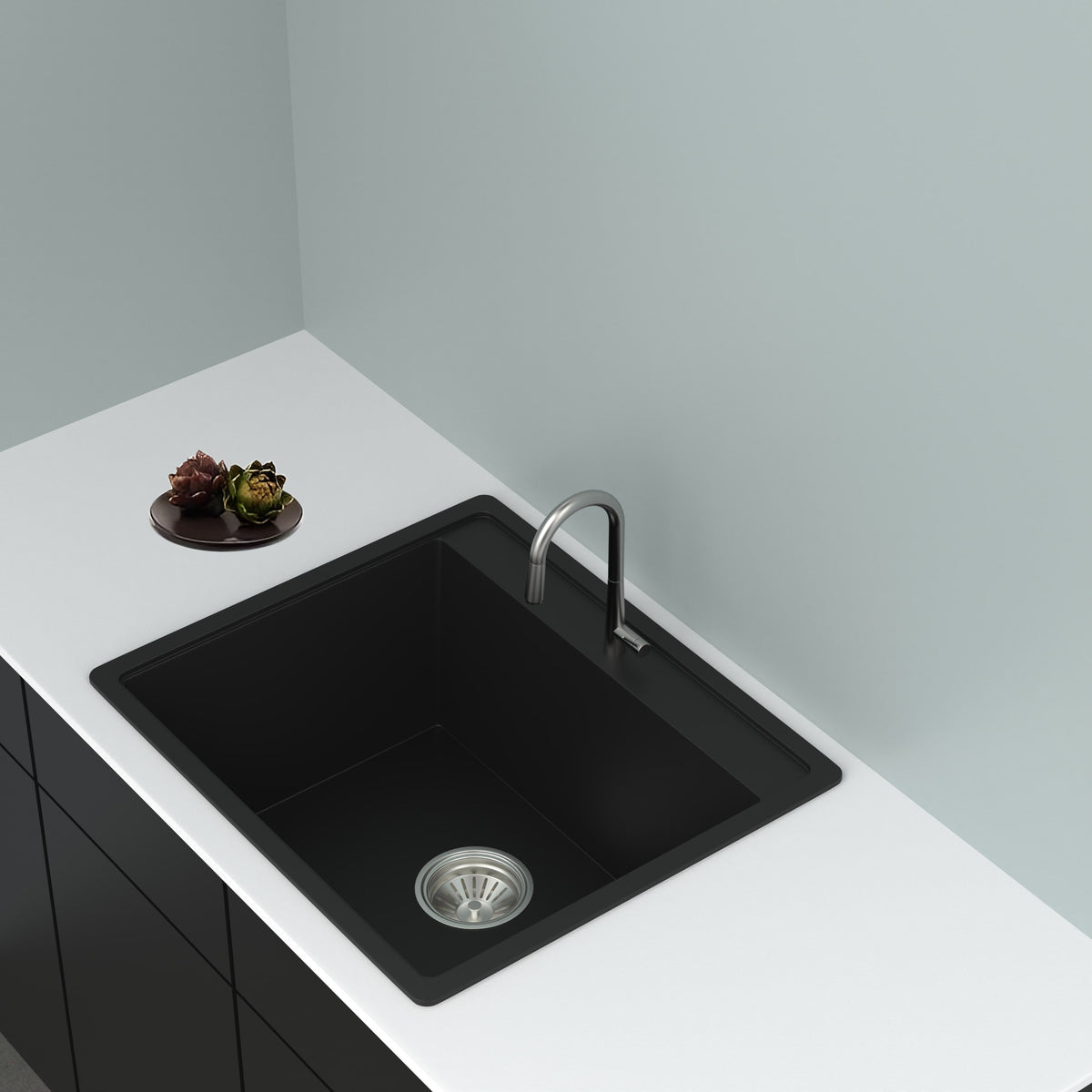 GRANITE Single Bowl Kitchen Sink D565-BK - Bathroom Hub