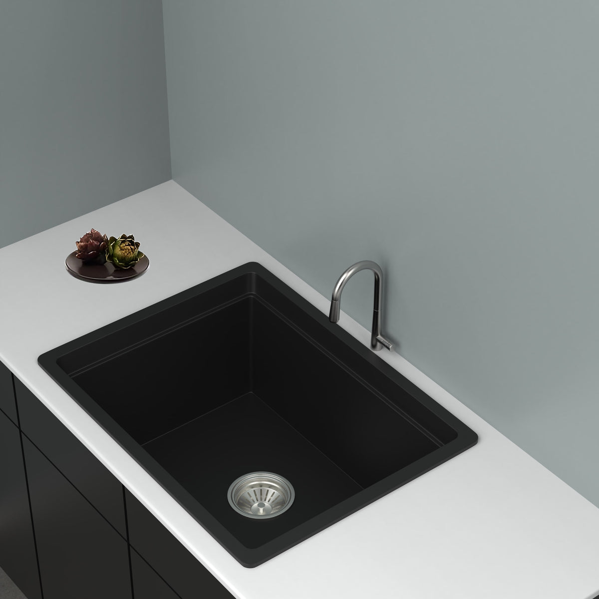 GRANITE Single Bowl Kitchen Sink D610-BK - Bathroom Hub
