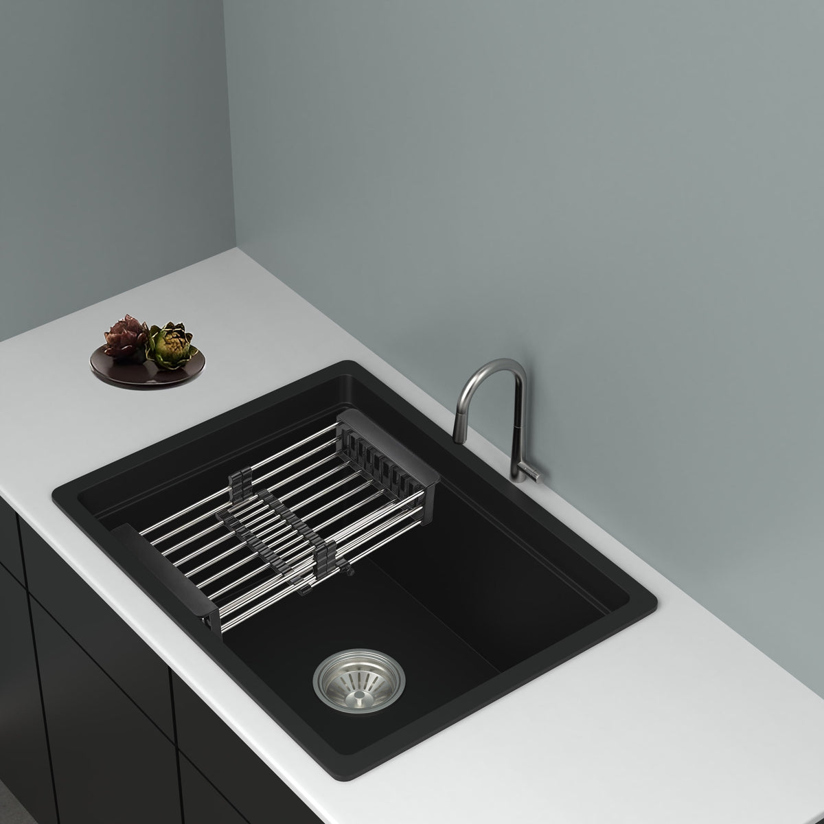 GRANITE Single Bowl Kitchen Sink D610-BK - Bathroom Hub