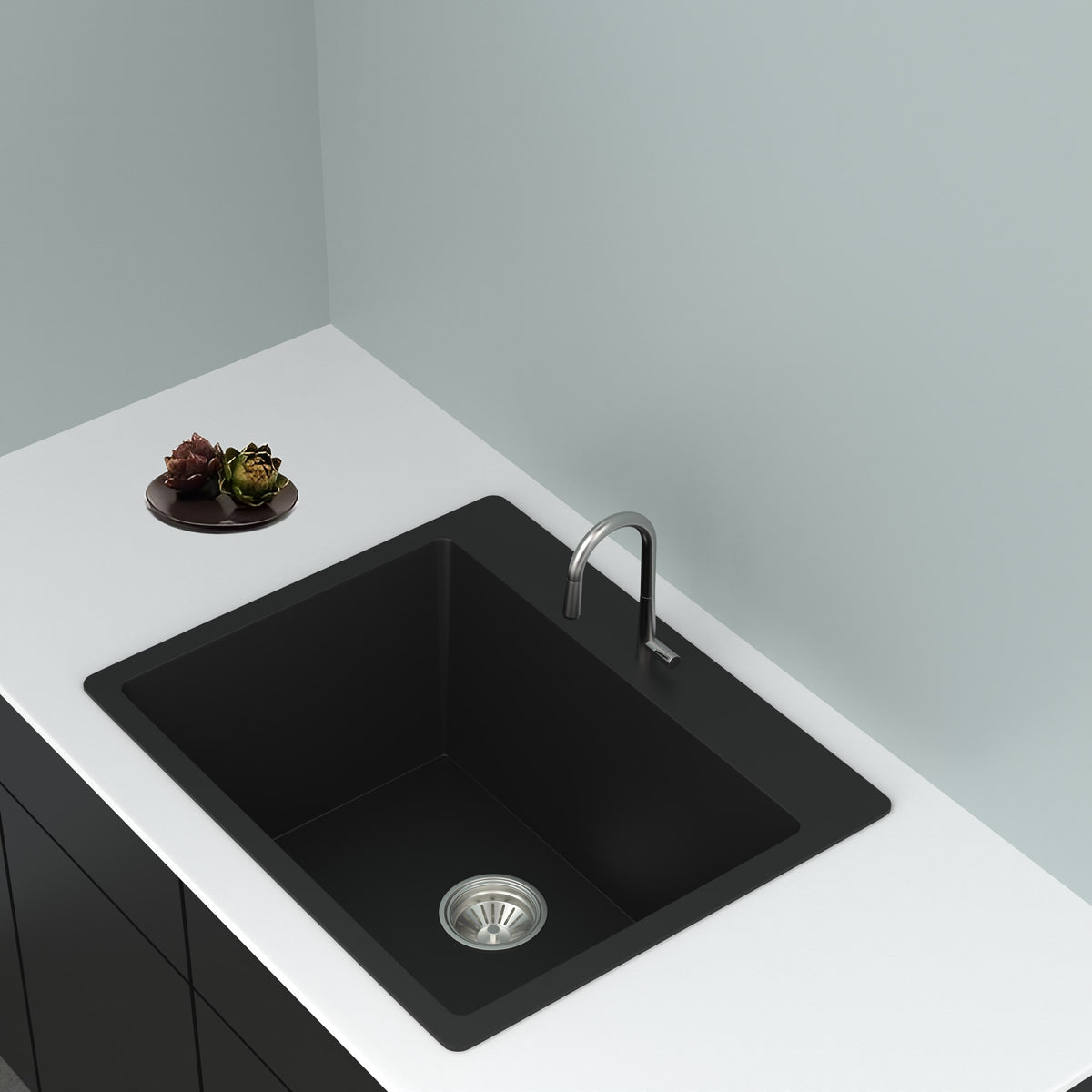 GRANITE Single Bowl Kitchen Sink D620-BK - Bathroom Hub