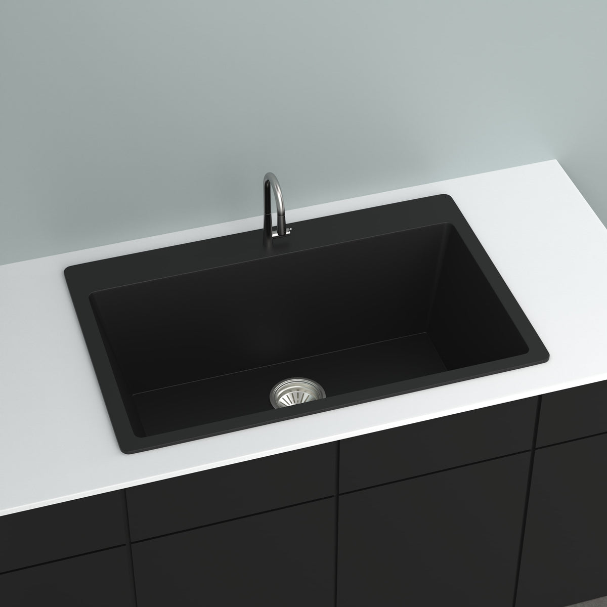 GRANITE Single Bowl Kitchen Sink D780-BK - Bathroom Hub