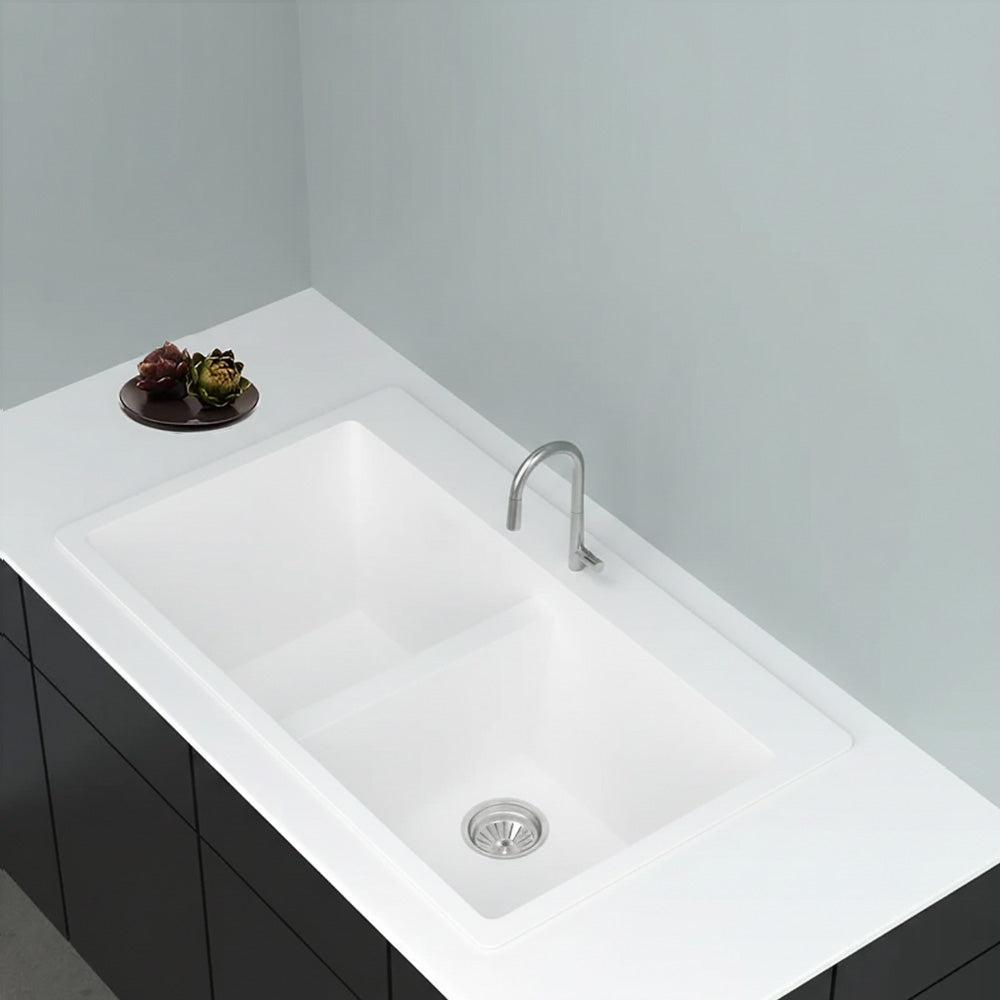 GRANITE Double Bowl Kitchen Sink D861-WH - Bathroom Hub