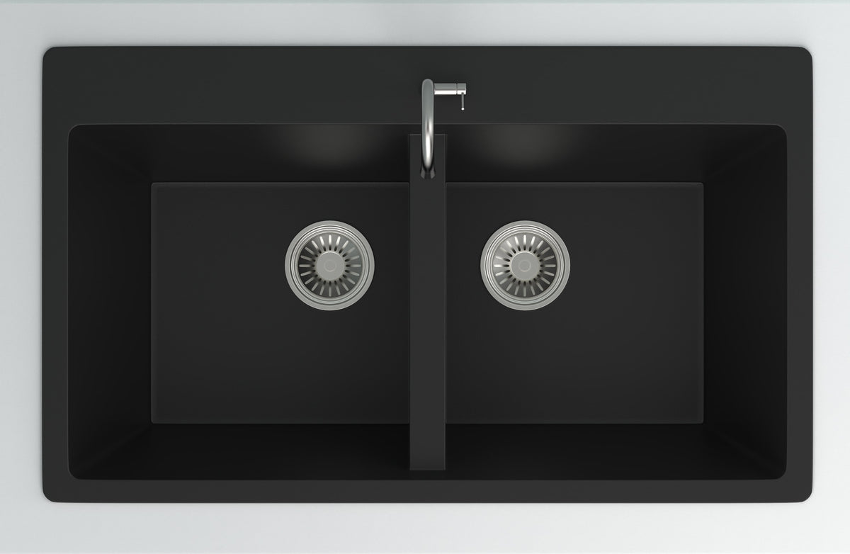 GRANITE Double Bowl Kitchen Sink D861-BK - Bathroom Hub