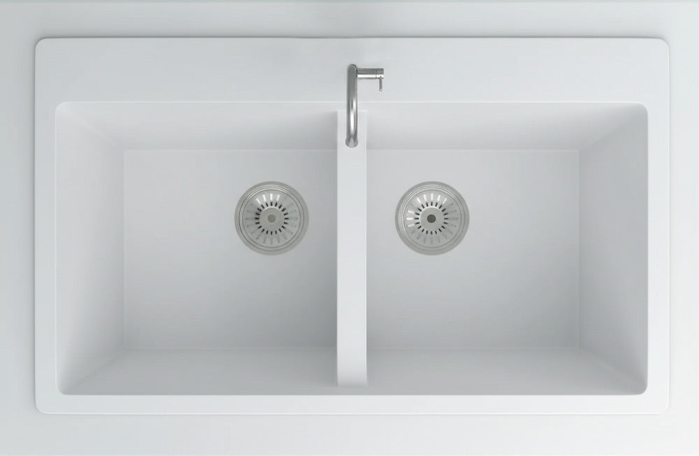 GRANITE Double Bowl Kitchen Sink D861-WH - Bathroom Hub