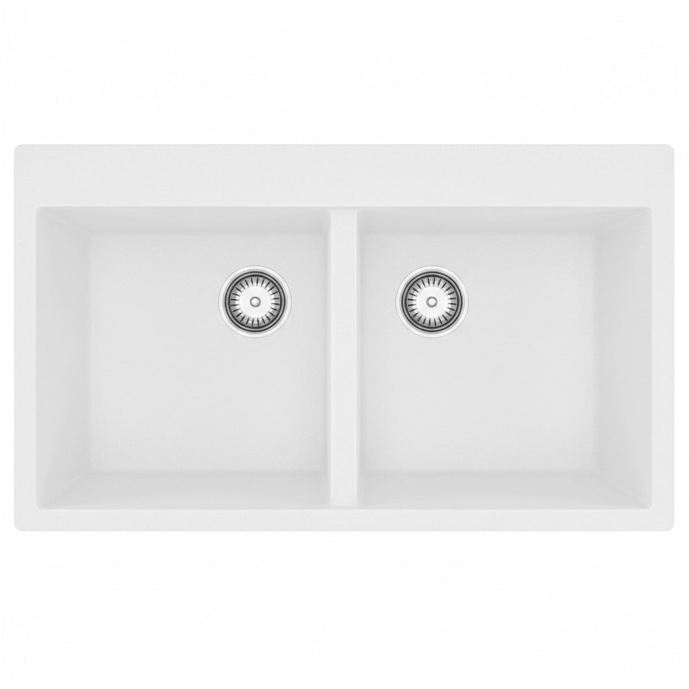 GRANITE Double Bowl Kitchen Sink D861-WH - Bathroom Hub