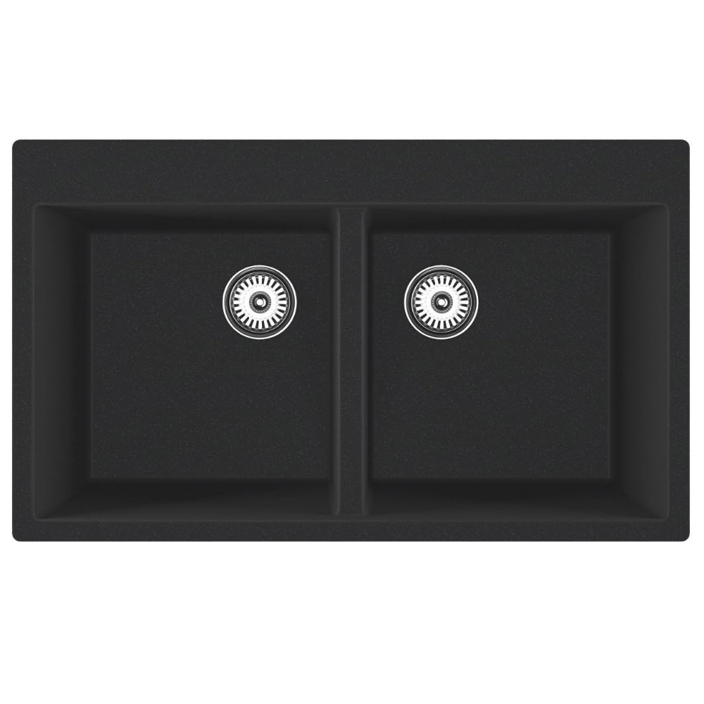 GRANITE Double Bowl Kitchen Sink D861-BK - Bathroom Hub