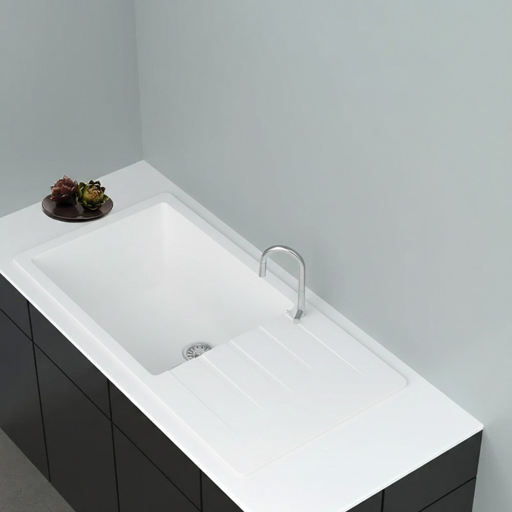 GRANITE Single Bowl Drainer Kitchen Sink D915-WH - Bathroom Hub